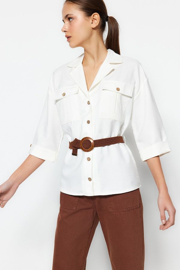 Trendyol Trendyol Weaving Ecru Shirt With Straw Belt