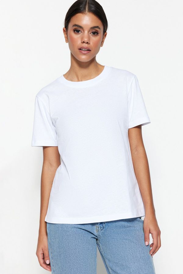 Trendyol Trendyol White 100% Cotton Premium Basic Crew Neck Knitted T-Shirt