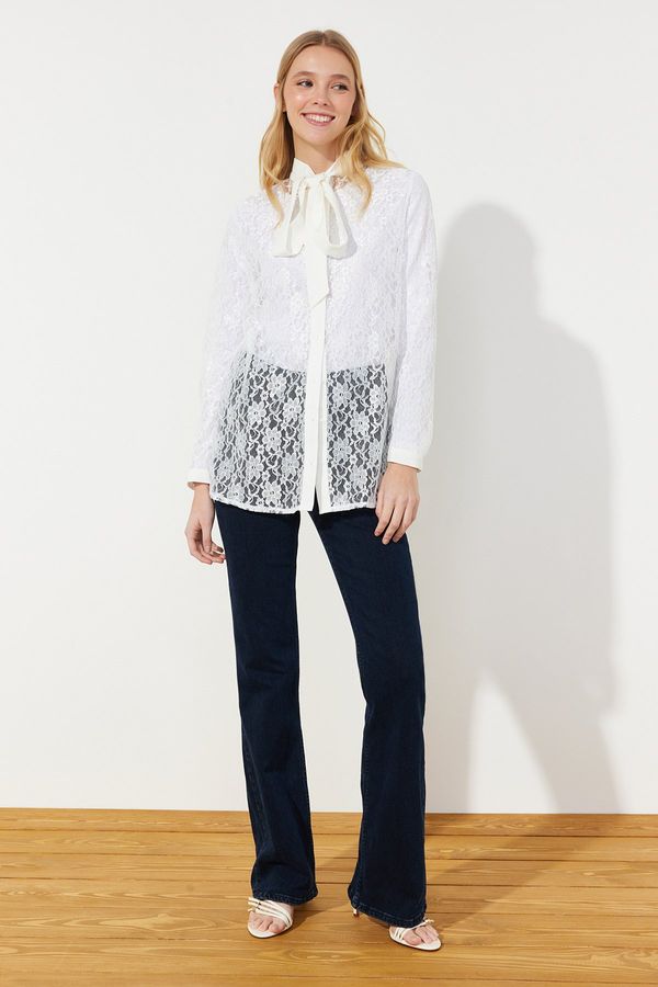 Trendyol Trendyol White Embroidery Lace Stylish Woven Shirt