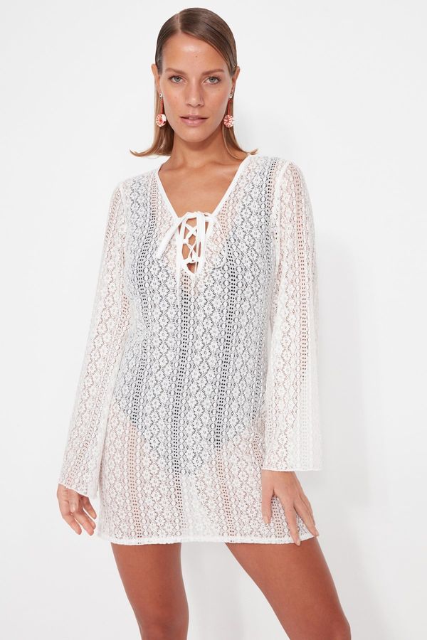Trendyol Trendyol White Mini Woven Tie Lace Beach Dress