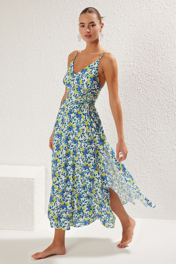 Trendyol Trendyol White-Multicolored Floral Relaxed Maxi Woven 100% Viscose Dress