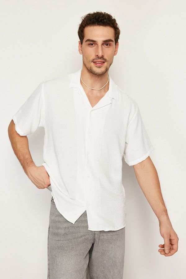 Trendyol Trendyol White Oversize Fit Summer Short Sleeve Linen Look Shirt