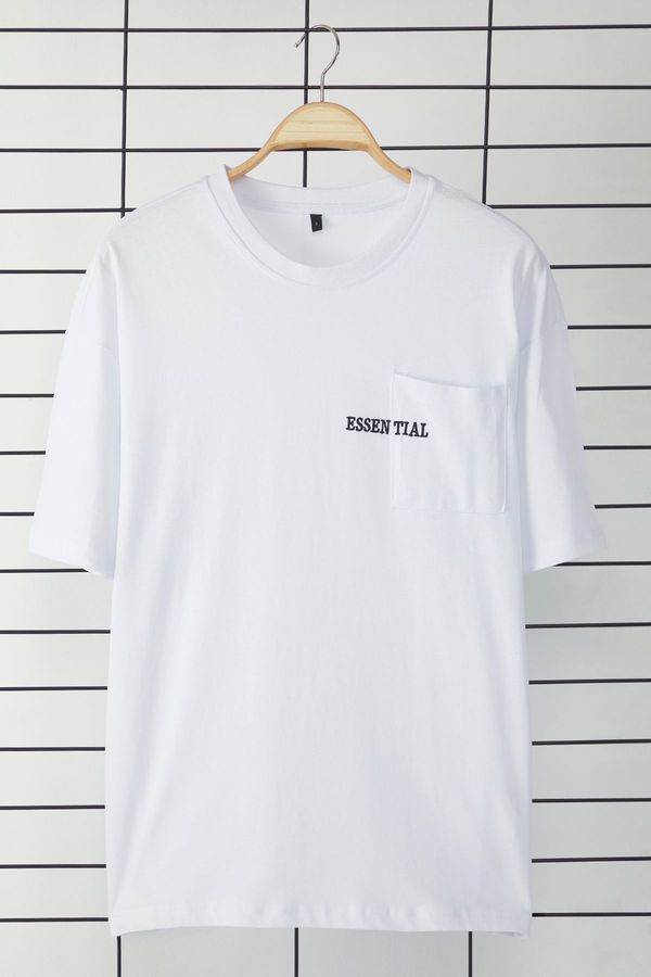 Trendyol Trendyol White Oversize/Wide Cut 100% Cotton Pocket Embroidered T-Shirt