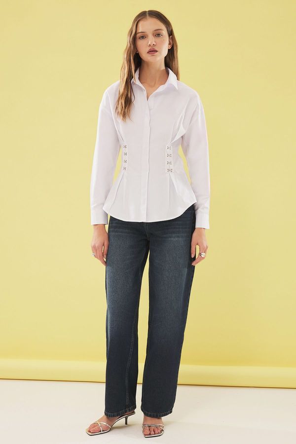 Trendyol Trendyol White Waist Tie and Corset Detail Shirt