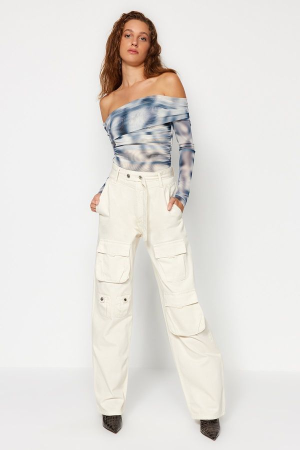 Trendyol Trendyol X Sagaza Studio бежов товарен джобен колан подробни дънки