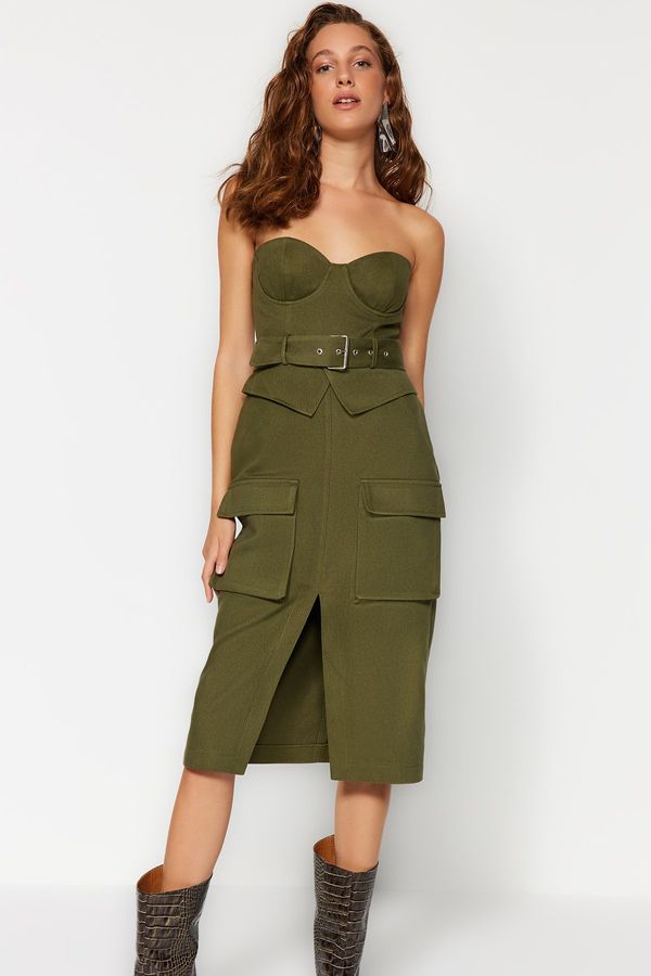 Trendyol Trendyol X Sagaza Studio Каки рокля с колан и товарен джоб детайл