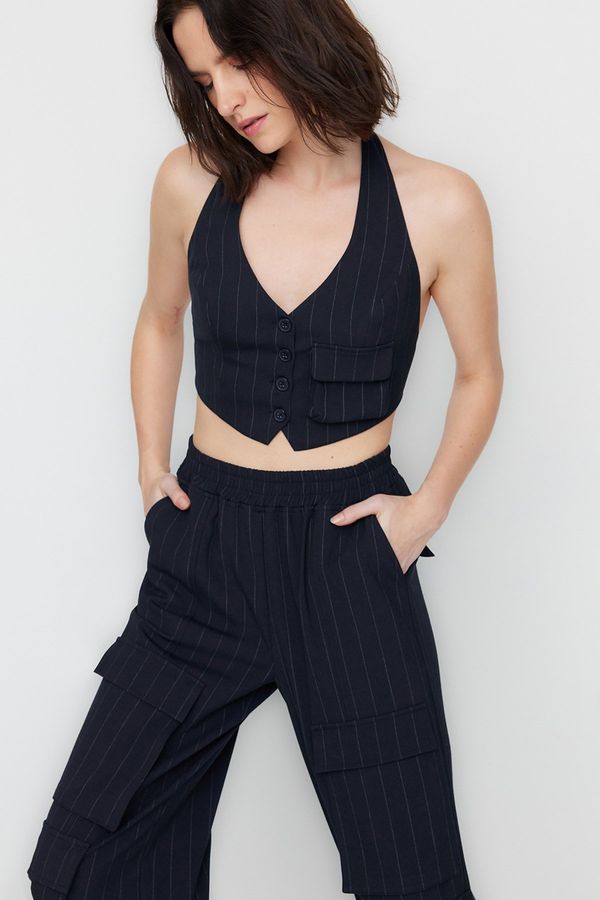 Trendyol Trendyol X Sagaza Studio Тъмно синя раирана жилетка