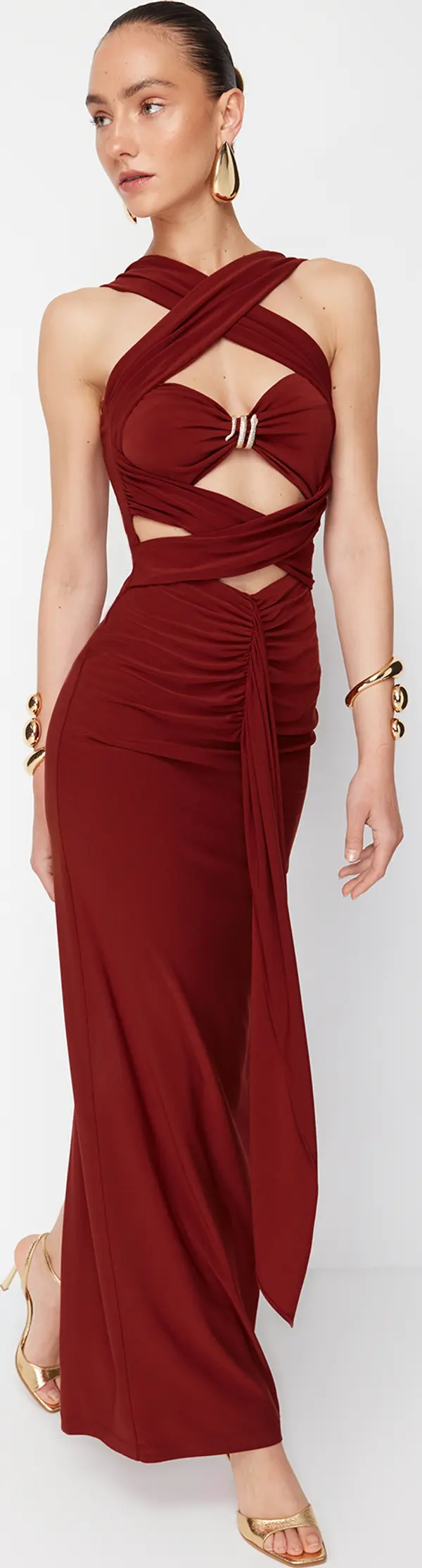 Trendyol Trendyol X Zeynep Tosun Tile Cut Out Snake Accessory Detailed Evening Dress & Graduation Dress