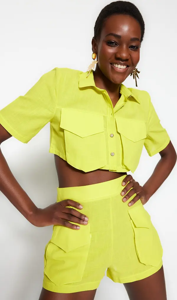 Trendyol Trendyol Yellow Beach Bottom-Top With Pocket Detailed Set