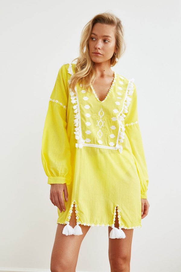 Trendyol Trendyol Yellow Tasseled Ethnic Voile Beach Dress