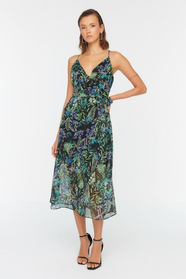 Trendyol Trendyol зелен дребничка обратно подробни тъкани рокля