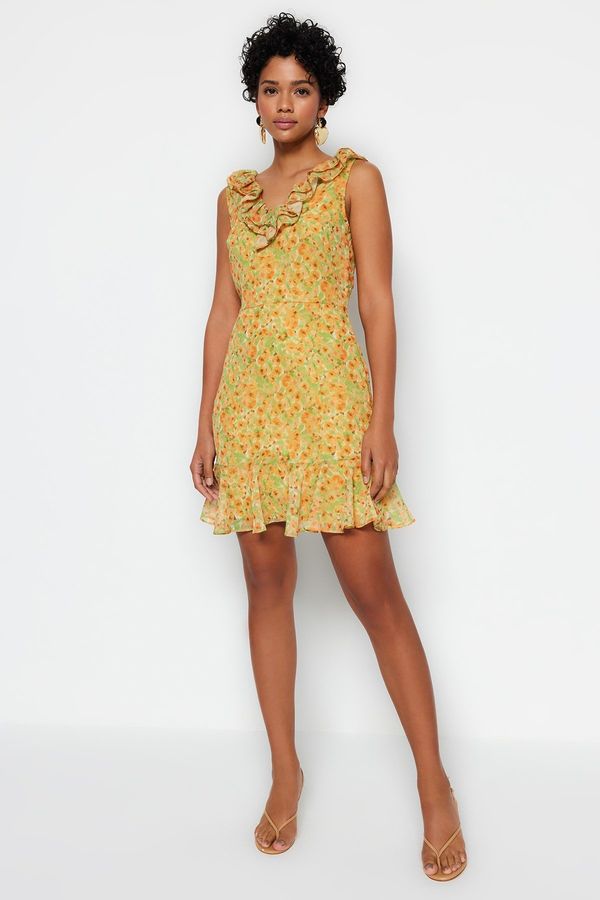 Trendyol Trendyol зелен мини облицована тъкани обратно детайл тъкани рокля