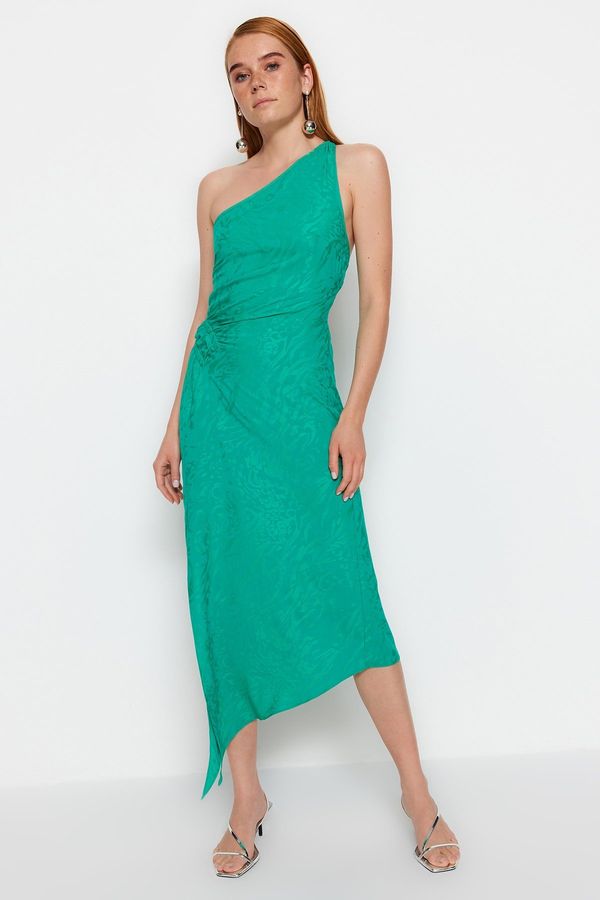 Trendyol Trendyol зелено ограничено издание събра подробни жакард сатен тъкани рокля тъкани рокля