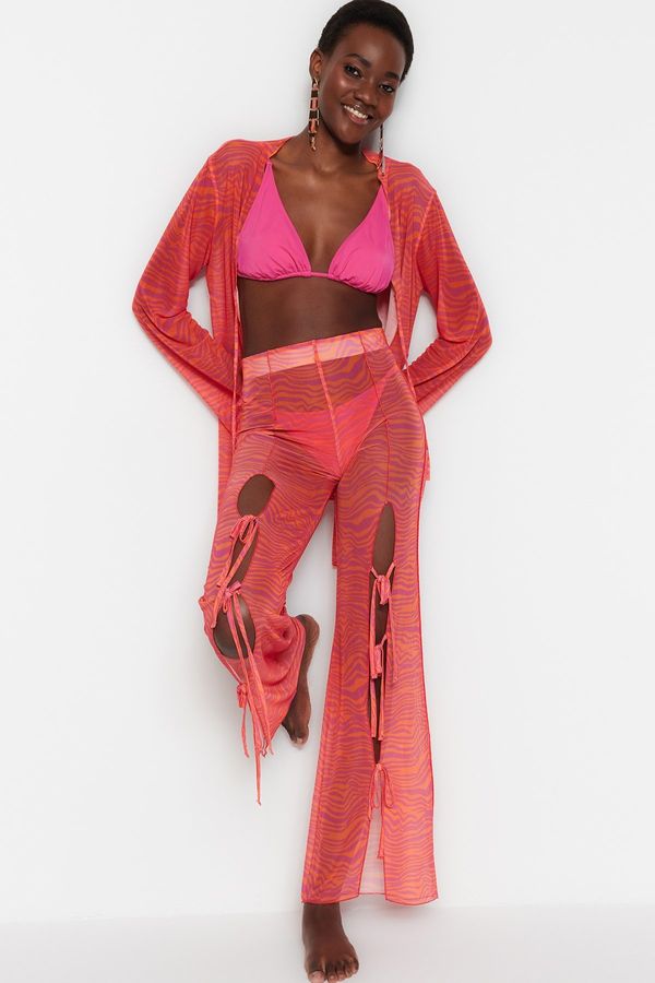 Trendyol Trendyol животински печат тъкани цепка панталони