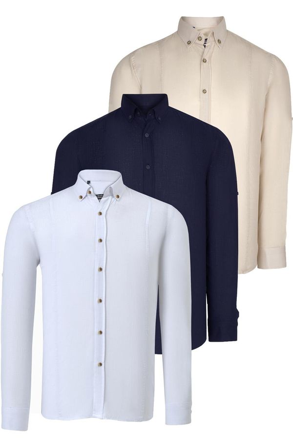 dewberry TRIPLE SET G721 DEWBERRY MEN'S SHIRT-NAVY-WHITE-BEIGE