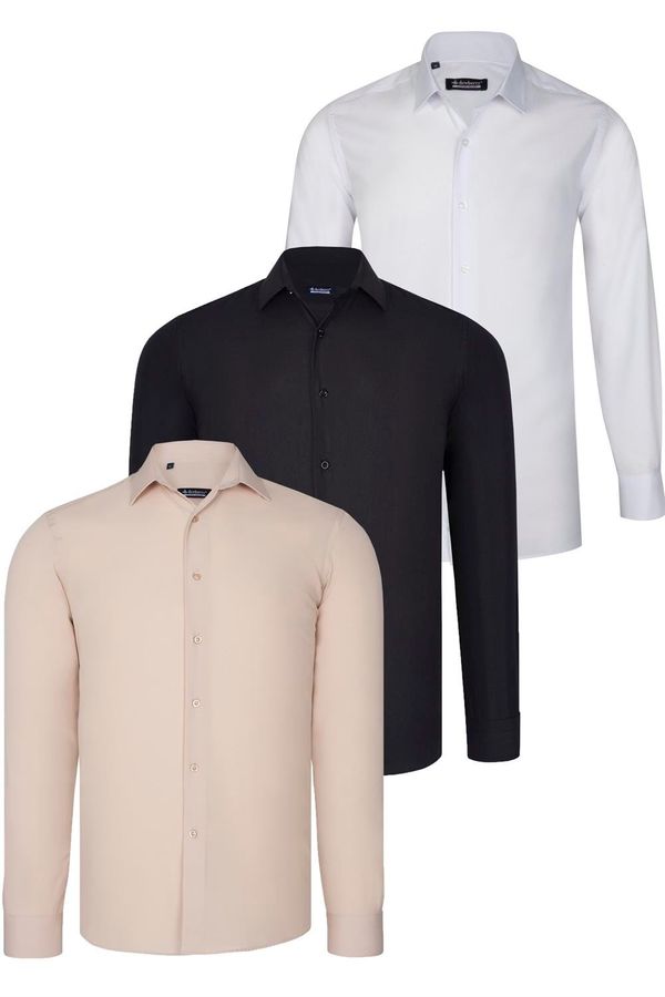 dewberry TRIPLE SET G726 DEWBERRY SHIRT-BLACK-WHITE-BEIGE
