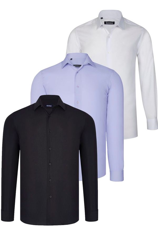 dewberry TRIPLE SET G726 DEWBERRY SHIRT-BLACK-WHITE-LILAC