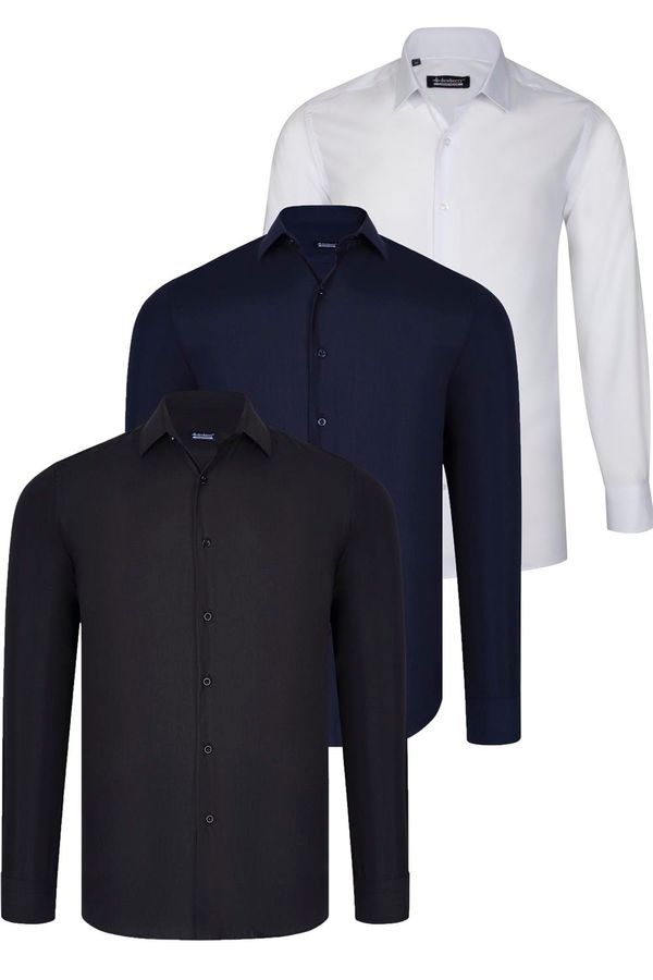 dewberry TRIPLE SET G726 DEWBERRY SHIRT-BLACK-WHITE-NAVY BLUE