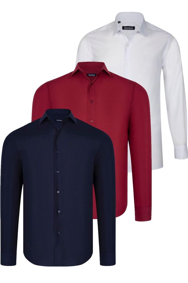dewberry TRIPLE SET G726 DEWBERRY SHIRT-WHITE-NAVY BLUE-BURGUNDY