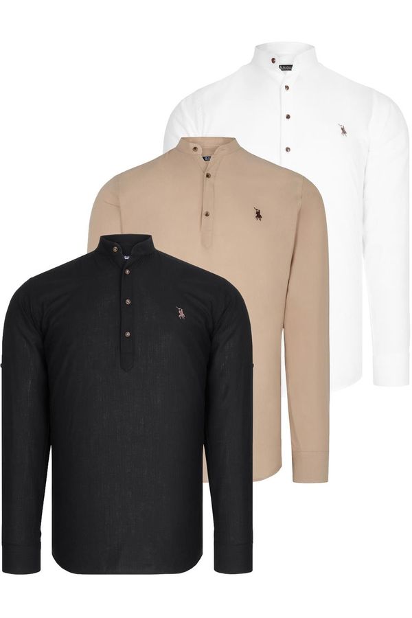 dewberry TRIPLE SET G783 DEWBERRY JUDGE COLLAR SHIRT-BLACK-WHITE-BEIGE