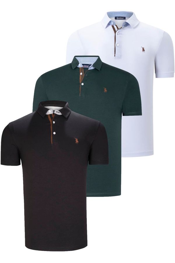 dewberry TRIPLE SET T8582 DEWBERRY MENS T-SHIRT-BLACK-WHITE-GREEN