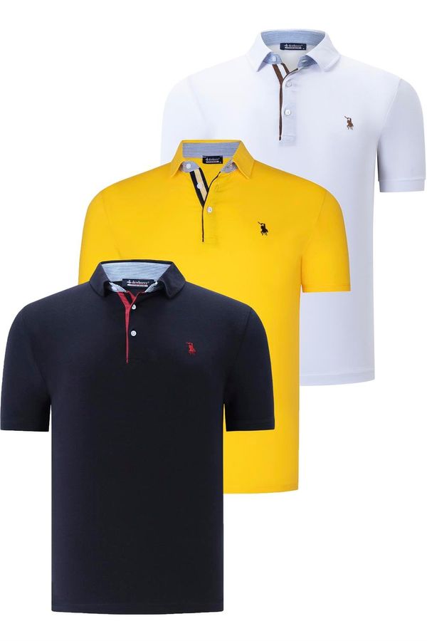 dewberry TRIPLE SET T8582 DEWBERRY MENS T-SHIRT-NAVY BLUE-WHITE-YELLOW