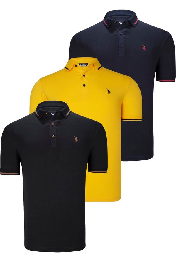 dewberry TRIPLE SET T8586 DEWBERRY MEN'S T-SHIRT-BLACK-NAVY-YELLOW