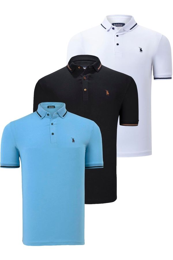 dewberry TRIPLE SET T8586 DEWBERRY MEN'S T-SHIRT-BLACK-WHITE-LIGHT BLUE