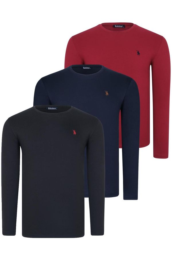 dewberry TRIPLE SET T8588 DEWBERRY ROUND NECK MEN'S SWEATSHIRT-BLACK-NAVY-BURGUNDY