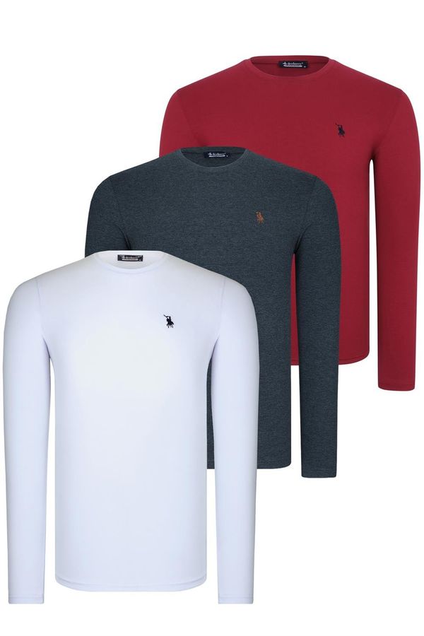 dewberry TRIPLE SET T8588 DEWBERRY ROUND NECK MEN'S SWEATSHIRT-WHITE-ANTHRACITE-BURGUNDY