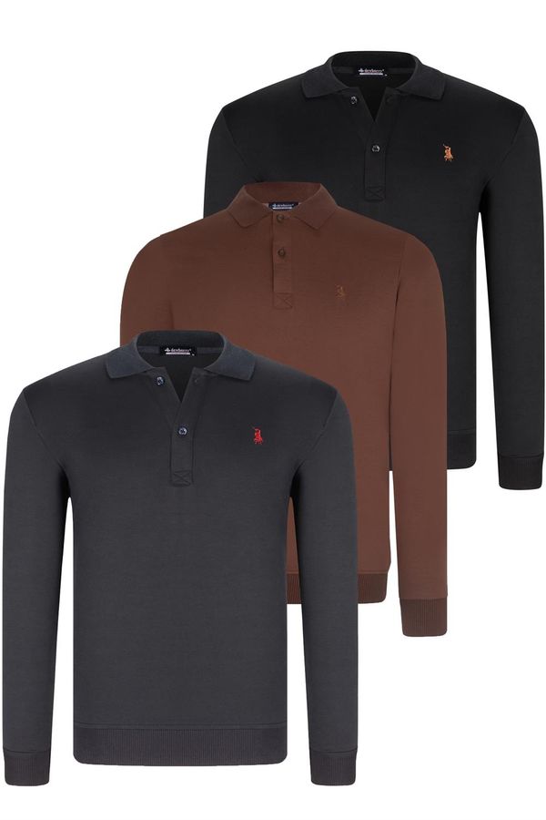 dewberry TRIPLE SET V4007 DEWBERRY MEN'S SWEATSHIRT-BLACK-NAVY-BROWN