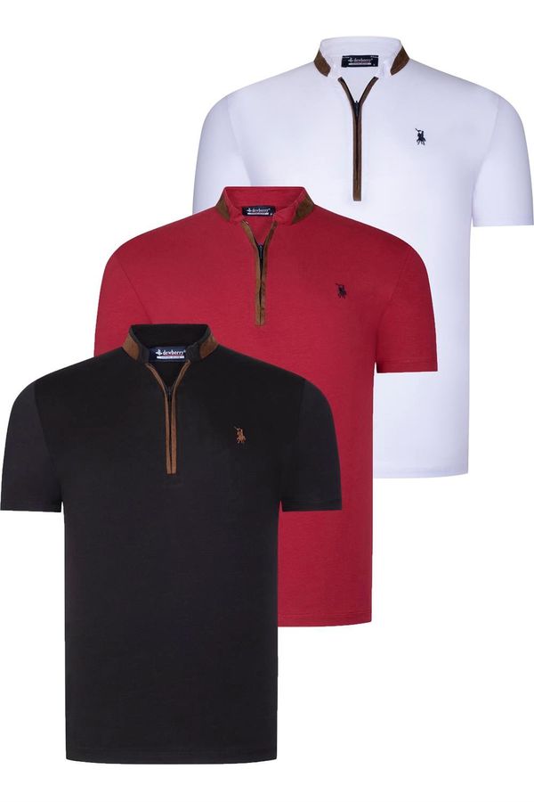 dewberry ТРОЕН КОМПЛЕКТ T8571 МЪЖКА ТЕНИСКА С ЦИП ОТ РОСА-ЧЕРНО-БЯЛО-БОРДО