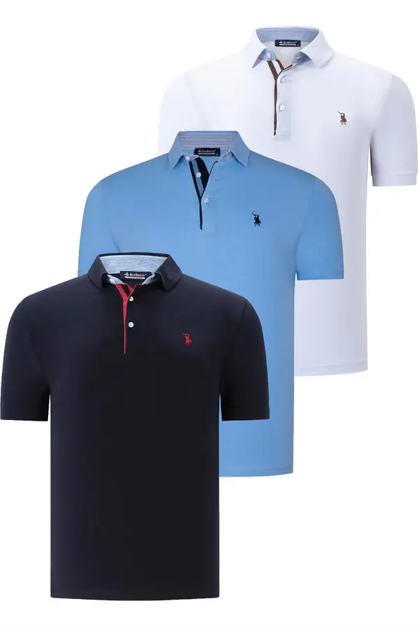 dewberry ТРОЕН КОМПЛЕКТ T8582 МЪЖКА ТЕНИСКА DEWBERRY-NAVY СИНЬО-БЯЛО-СВЕТЛО СИНЬО