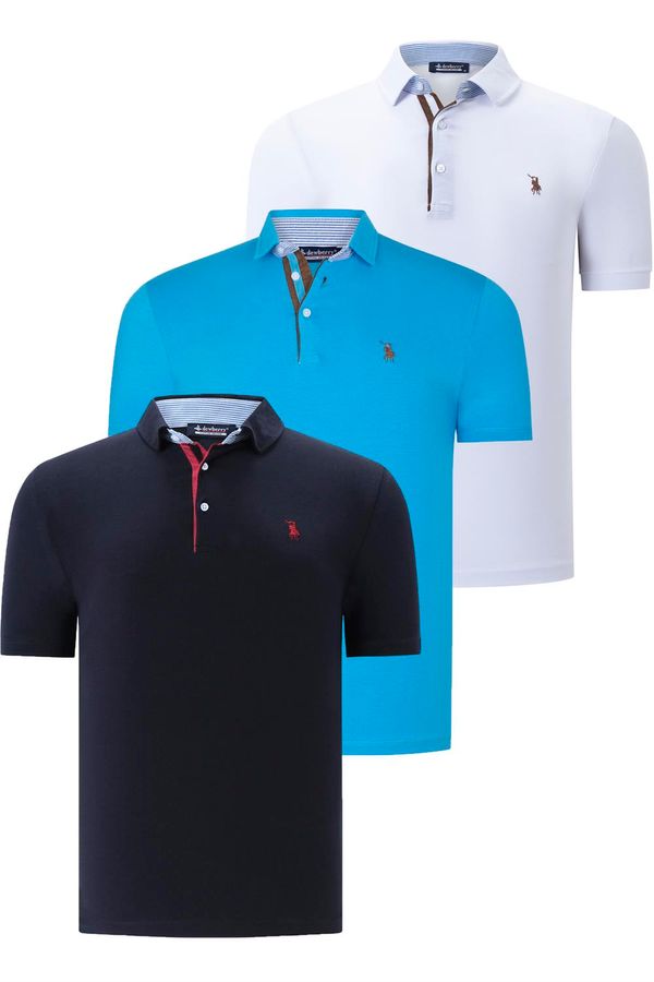 dewberry ТРОЕН КОМПЛЕКТ T8582 МЪЖКА ТЕНИСКА DEWBERRY-NAVY СИНЬО-БЯЛО-ТЪМНО ТЮРКОАЗ