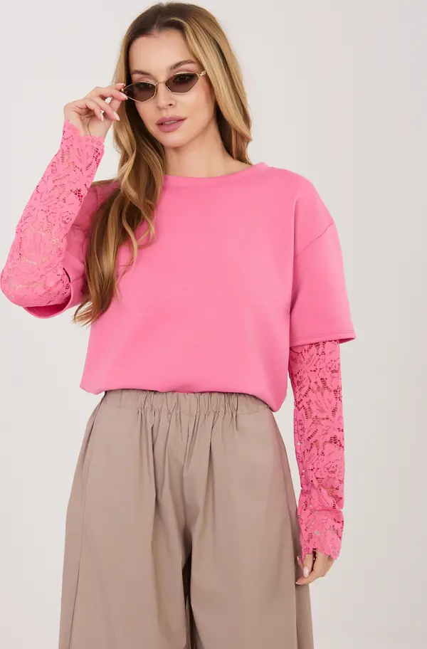 Italy Moda Тъмно розова дамска блуза с имитация на тениска