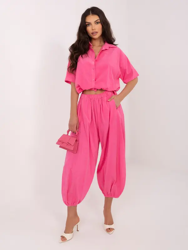 Italy Moda Тъмно розови кадифени панталони