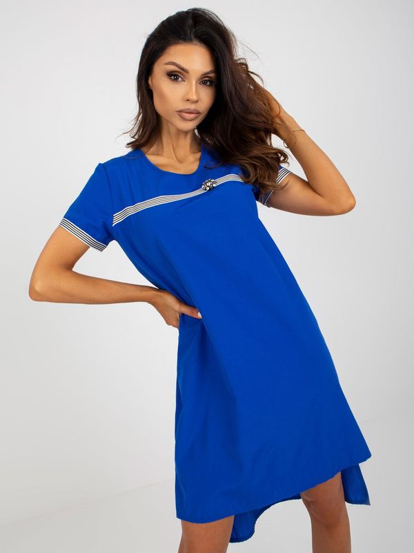 Fashionhunters Тъмно синя асиметрична рокля с къс ръкав