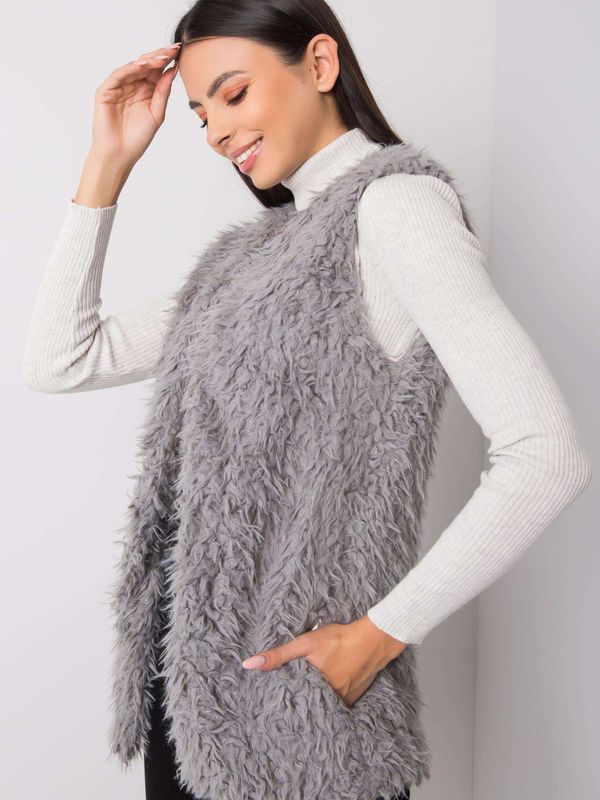 Fashionhunters Тъмно сива кожена жилетка