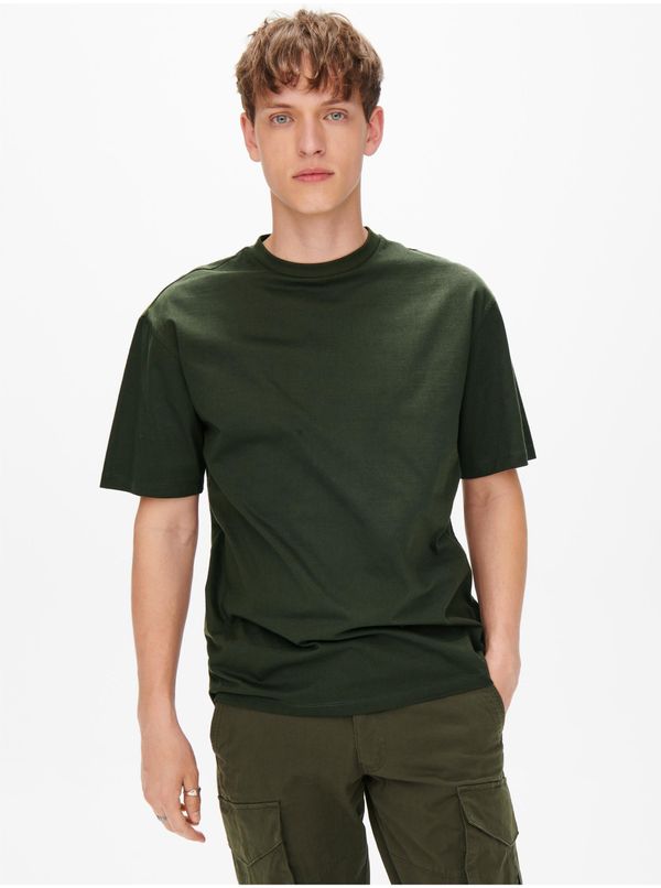 Only Тъмно зелена мъжка основна тениска ONLY & SONS Fred - Men