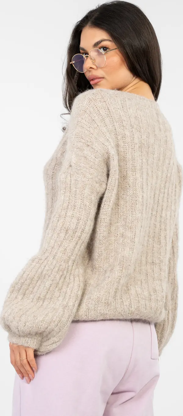 Italy Moda Тъмнобежов оувърсайз пуловер