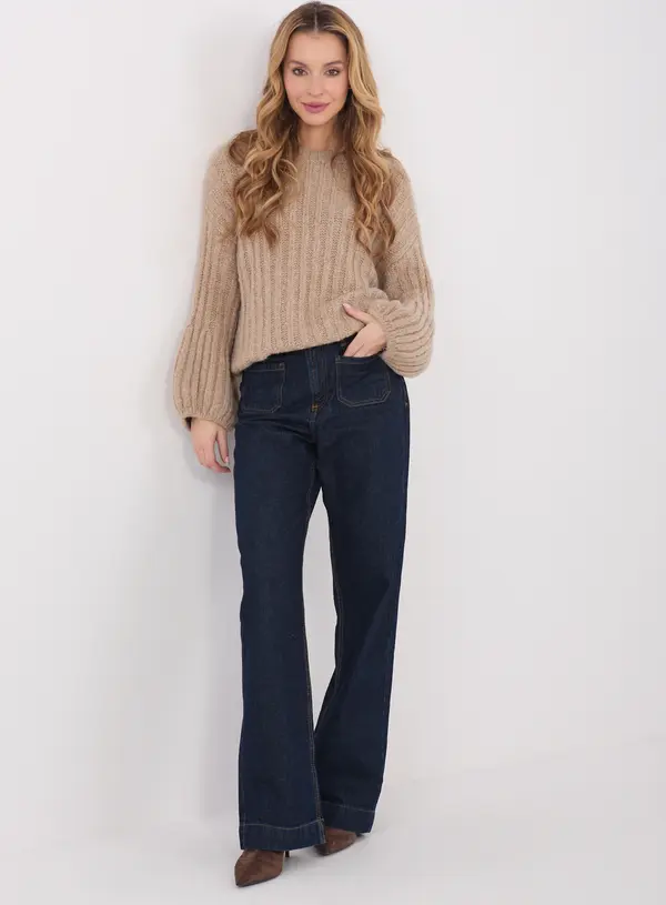 Italy Moda Тъмнобежов пуловер с висока яка