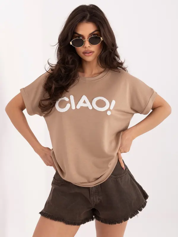 RUE PARIS Тъмнобежова блуза с надпис