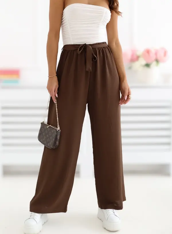 Factory Price Тъмнокафяв широк панталон от вискоза