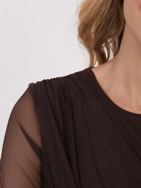 Italy Moda Тъмнокафява блуза с прозрачни ръкави