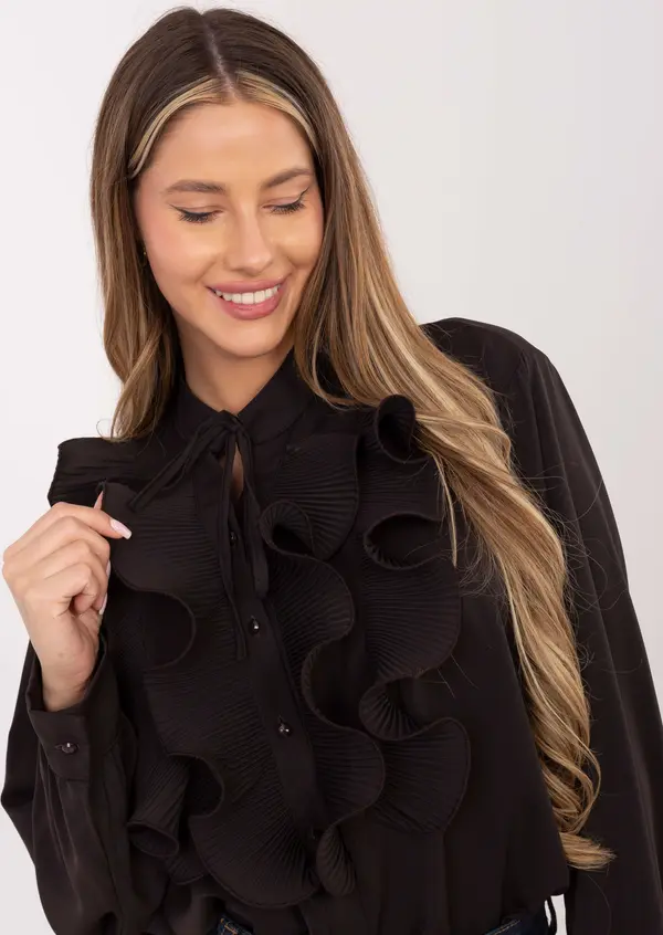 Factory Price Тъмнокафява блуза с волани