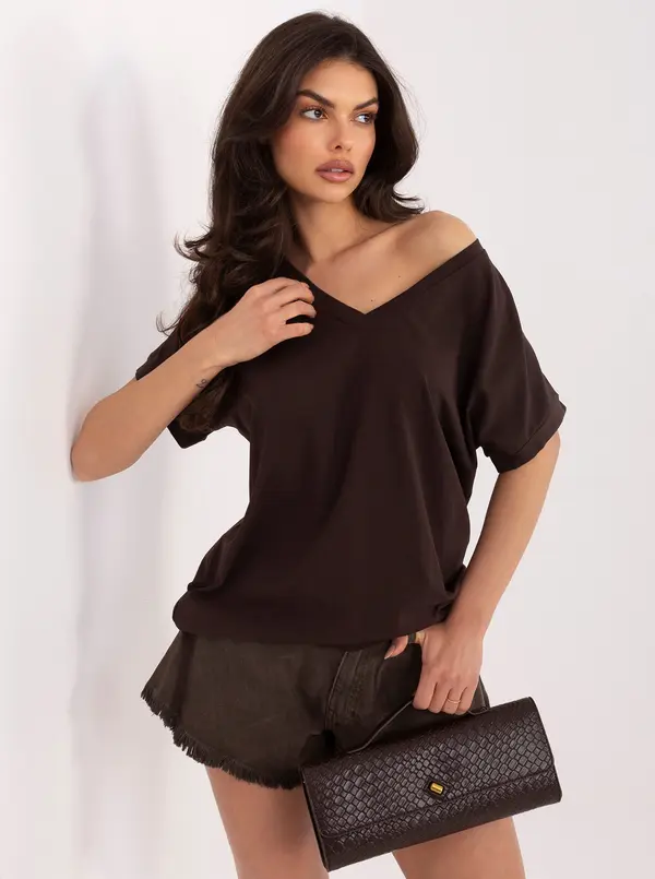 RUE PARIS Тъмнокафява дамска блуза с голям размер