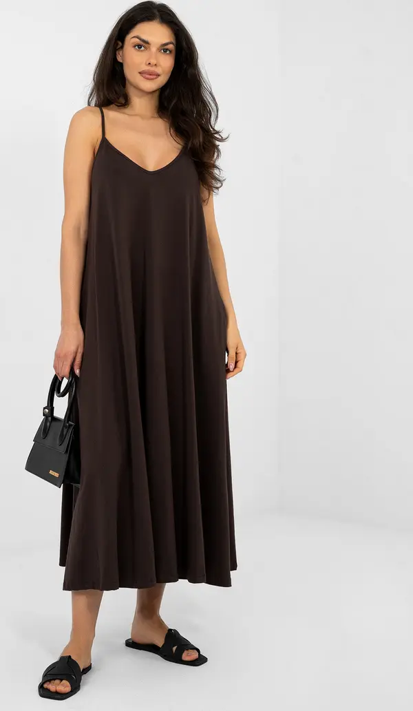 RUE PARIS Тъмнокафява макси рокля с презрамки
