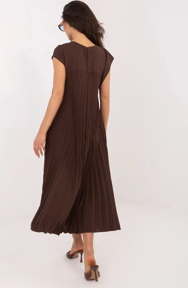 RUE PARIS Тъмнокафява миди рокля с плисета