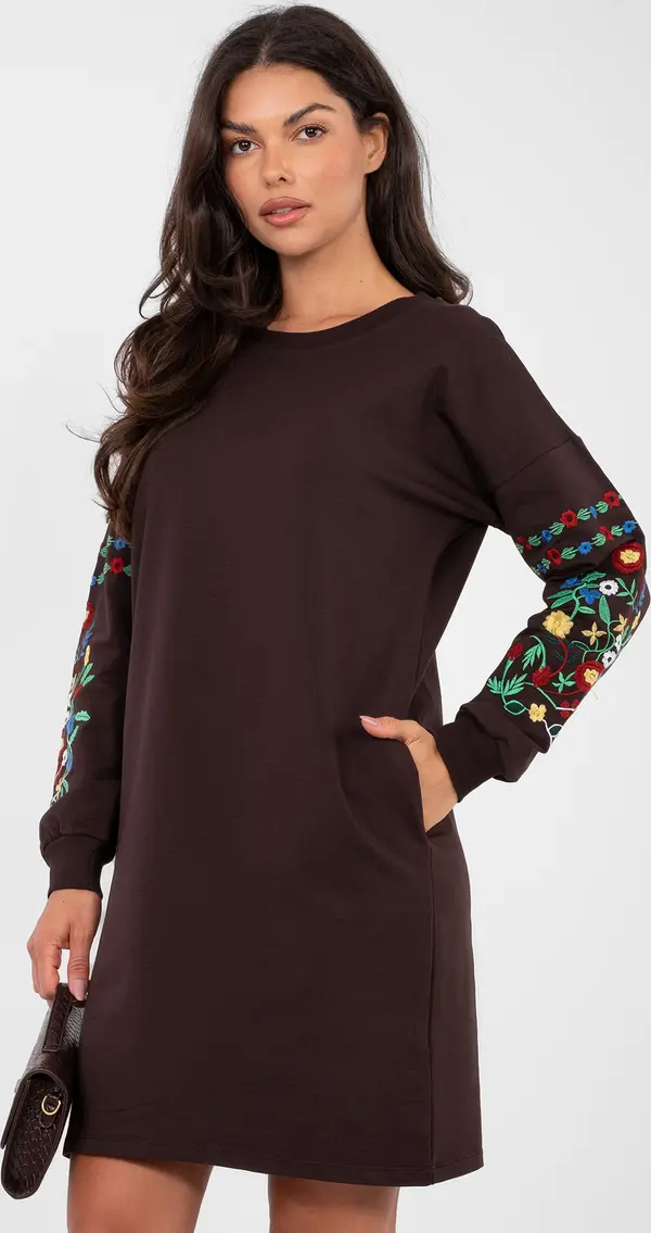 RUE PARIS Тъмнокафява рокля с бродерия