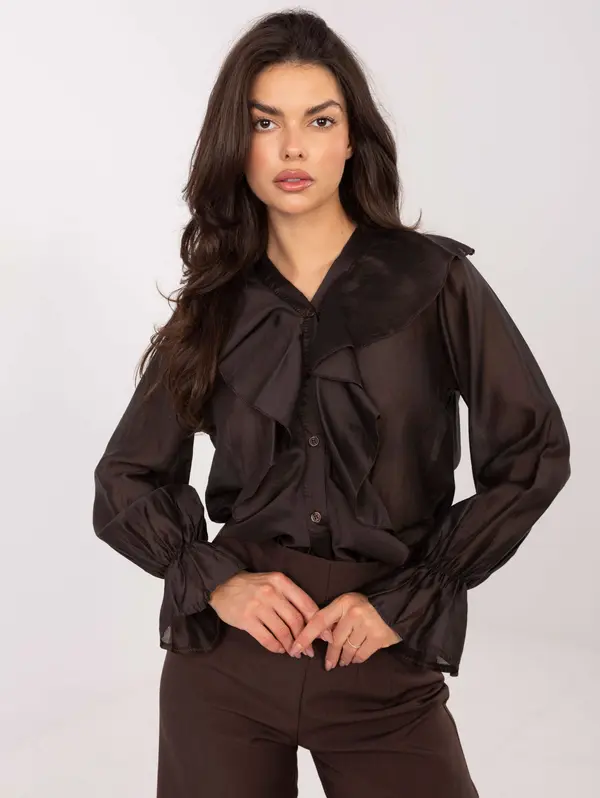 Factory Price Тъмнокафява шифонена блуза с волани